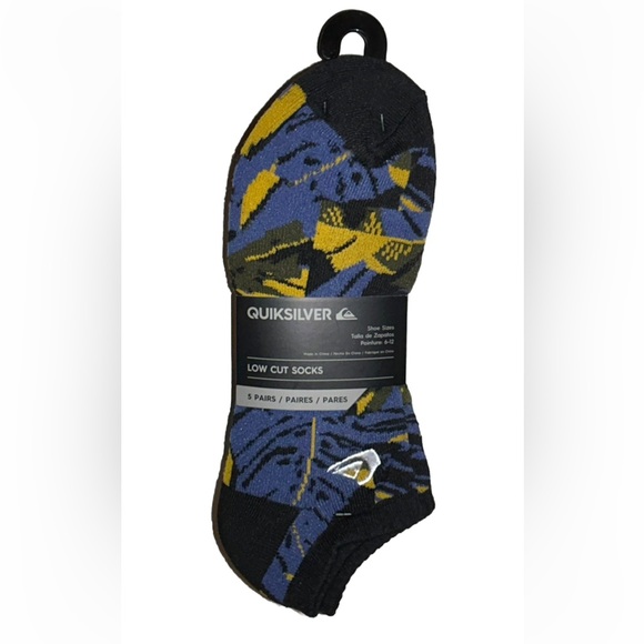Quicksilver Low Cut Socks 5 Pair Men's 6-12 Black & Multicolor w Mixed Logo Surf - Picture 1 of 12